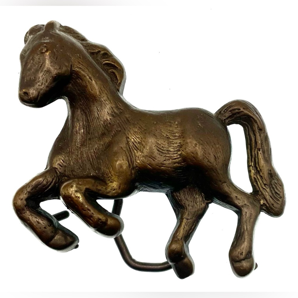 Vintage 1970s Equestrian Horse Free Form Jumping Brass Tone Belt Buckle MBCI - Picture 8 of 8
